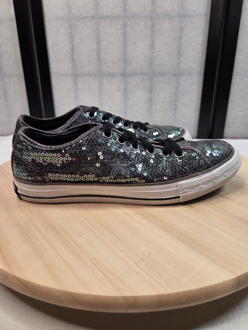 Converse One Star Pewter Metallic Sequin Sneakers Women US 7